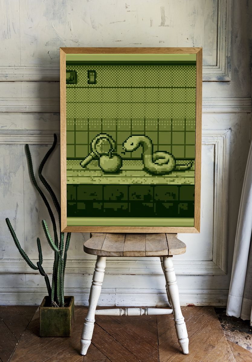 Pixel Snake and Apple Poster. room preview