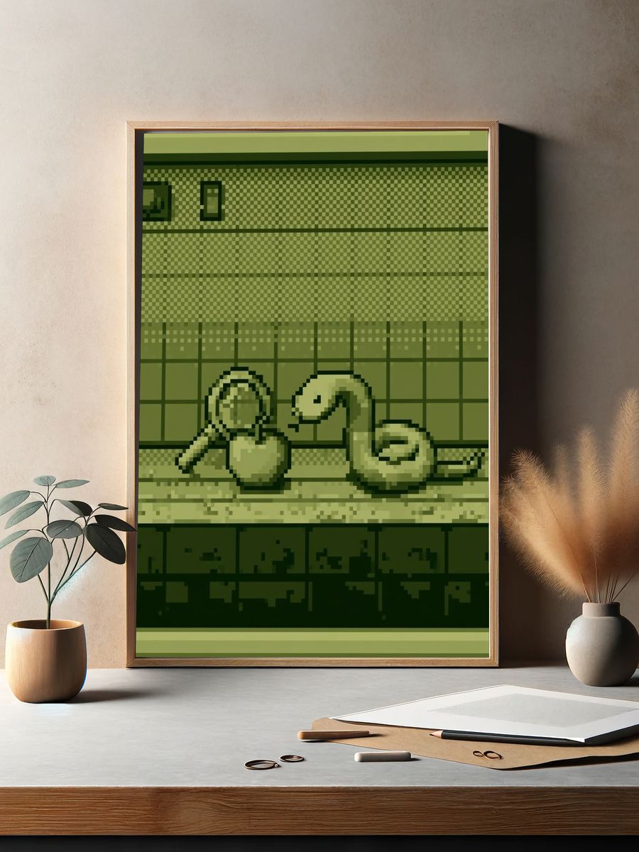 Pixel Snake and Apple Poster. — room view 2