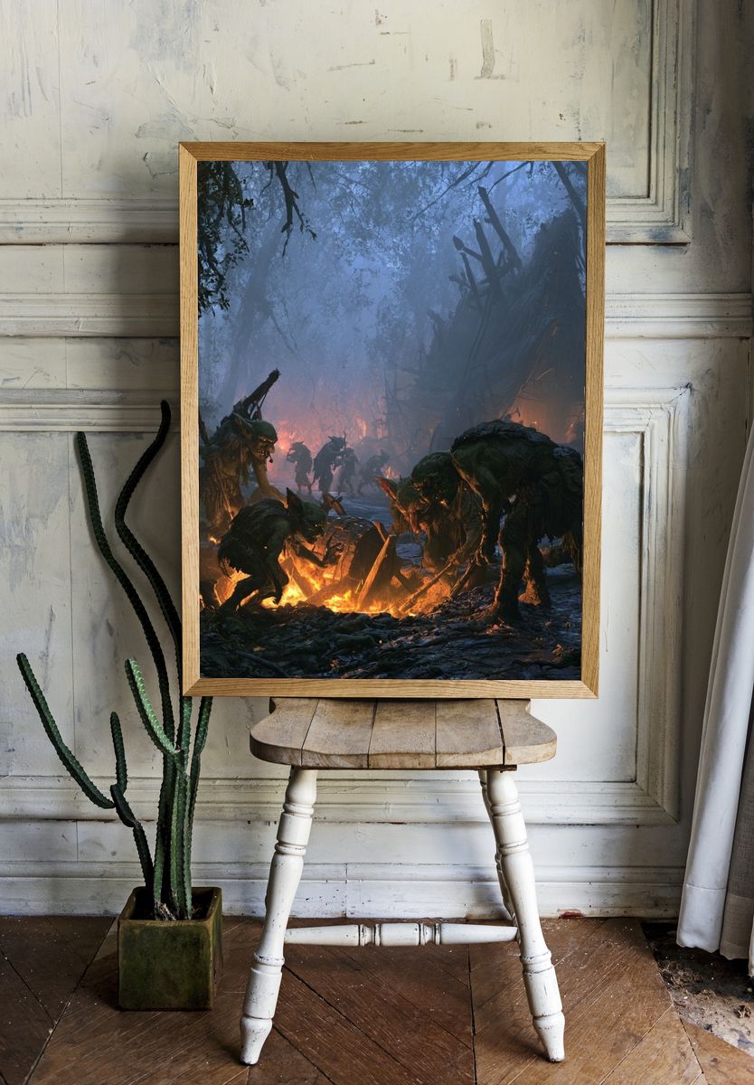 Goblin Campfire Fantasy Poster. — room view 1