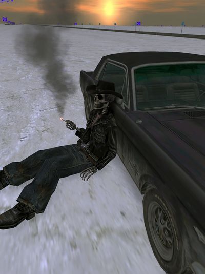 Skeleton Cowboy Car Chase Poster. poster print