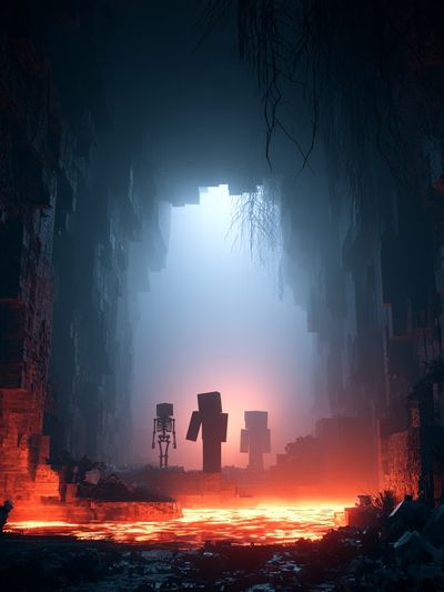 Minecraft Cave Scene Sci-Fi Poster.