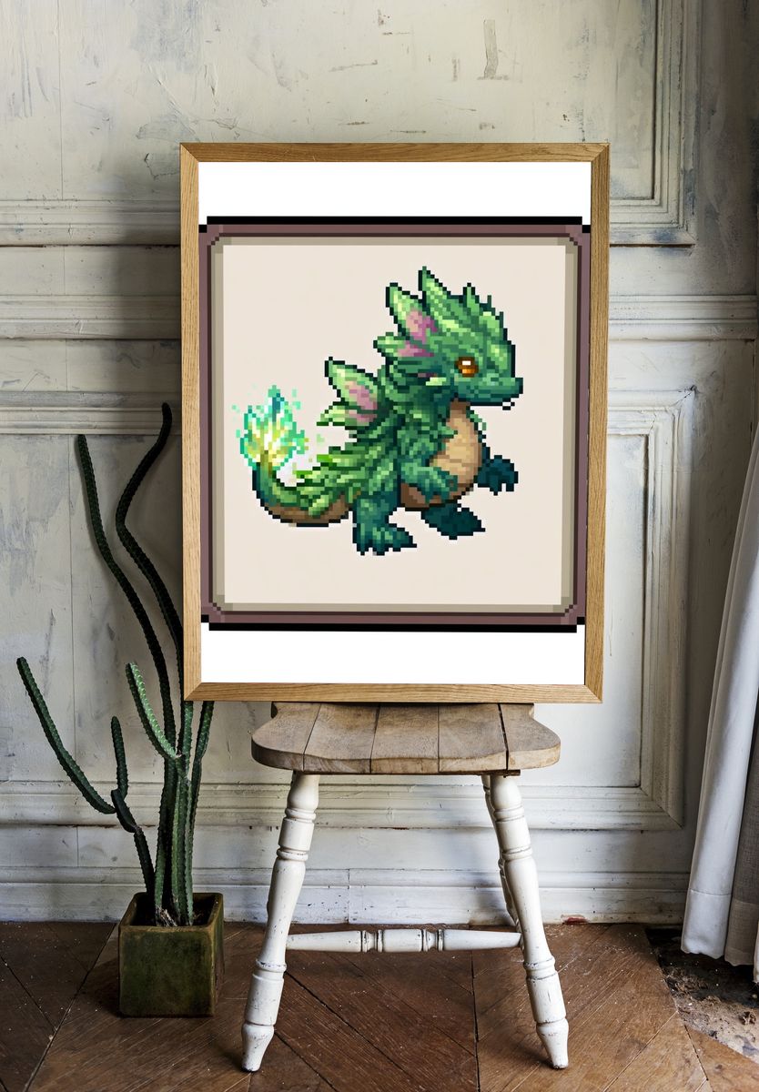 Pixel Dragon Illustration Poster. — room view 1