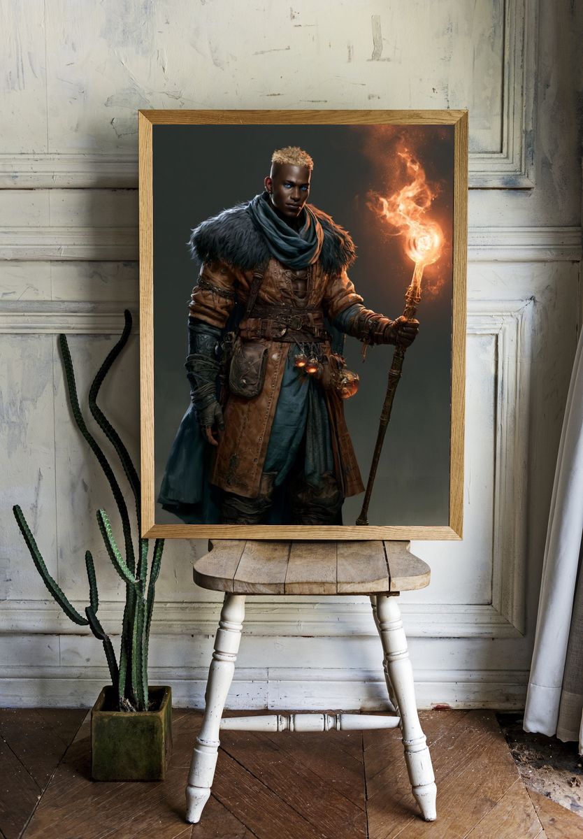 Fire Mage Fantasy Character Poster. — room view 1