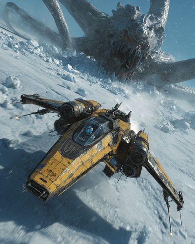 Space Battle with Monster — Sci-Fi Print. poster
