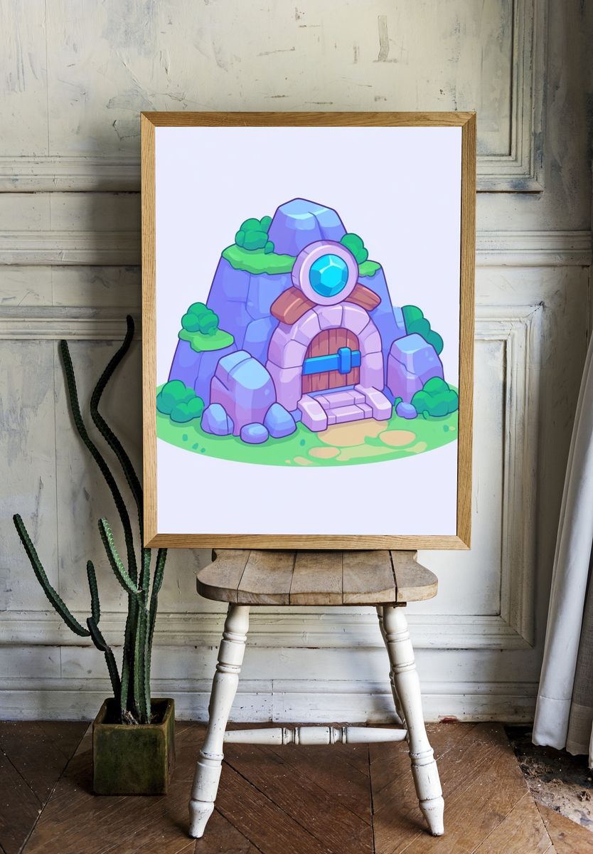 Fantasy Mountain Cave Illustration Poster. — room view 1