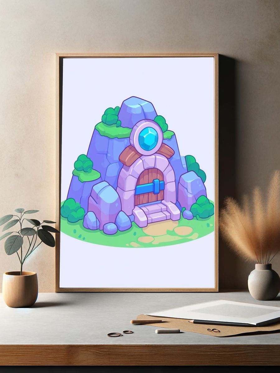 Fantasy Mountain Cave Illustration Poster. — room view 2