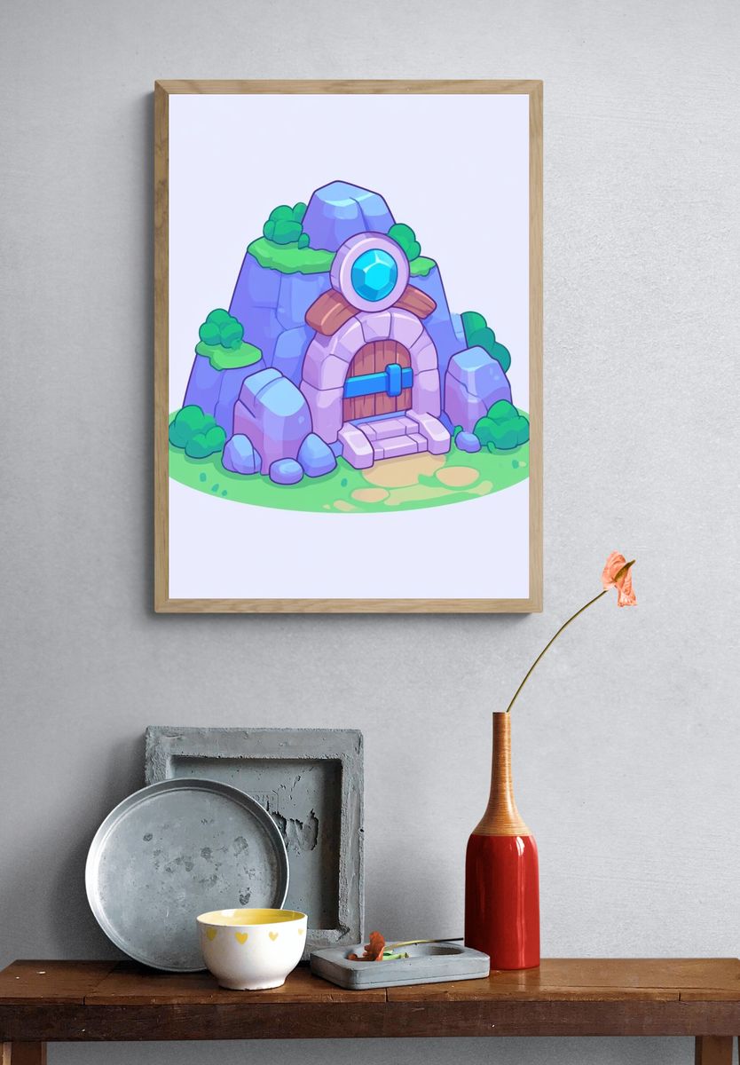 Fantasy Mountain Cave Illustration Poster. — room view 3