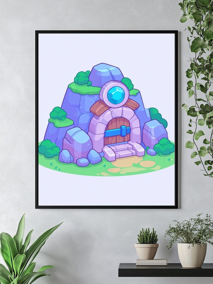 Fantasy Mountain Cave Illustration Poster. — room view 4