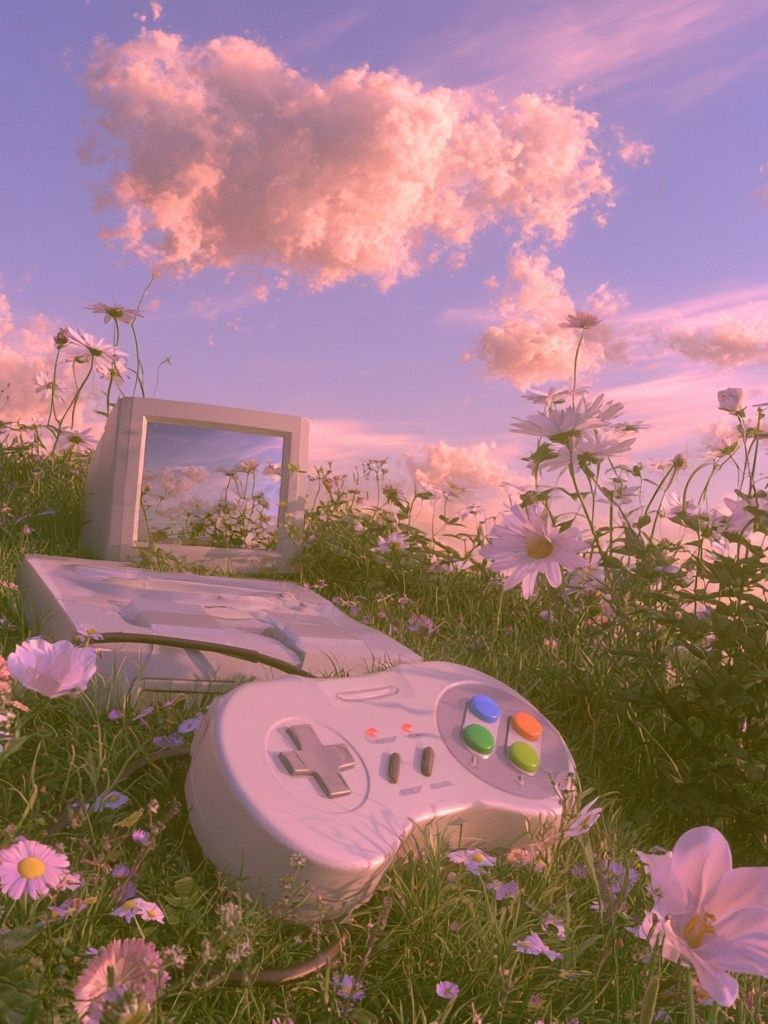 Retro Gamepad Meadow Poster. poster detail