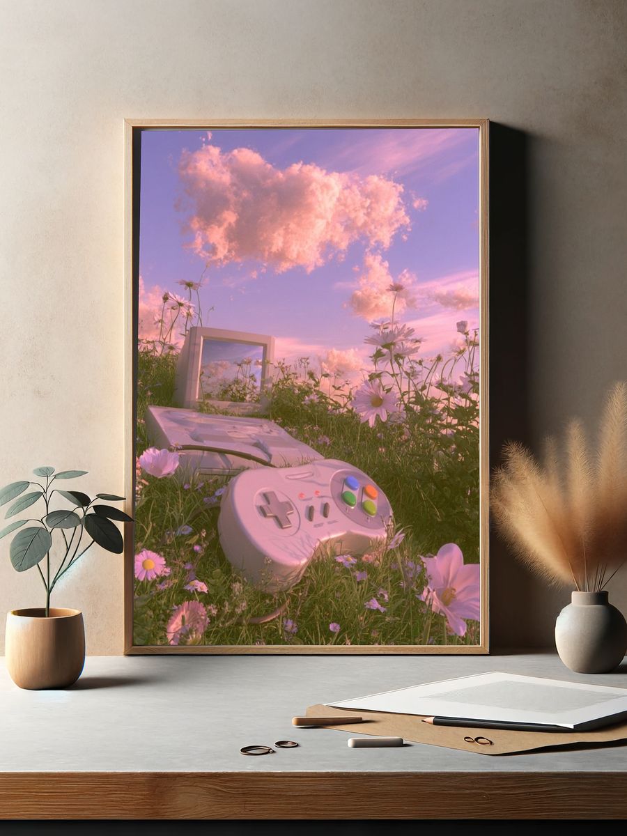 Retro Gamepad Meadow Poster. — room view 2