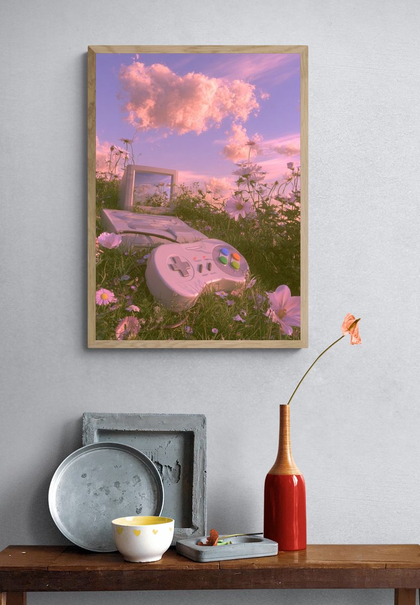 Retro Gamepad Meadow Poster. — room view 3