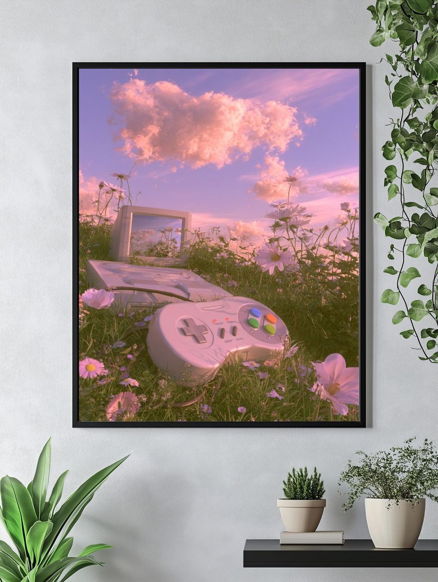 Retro Gamepad Meadow Poster. — room view 4