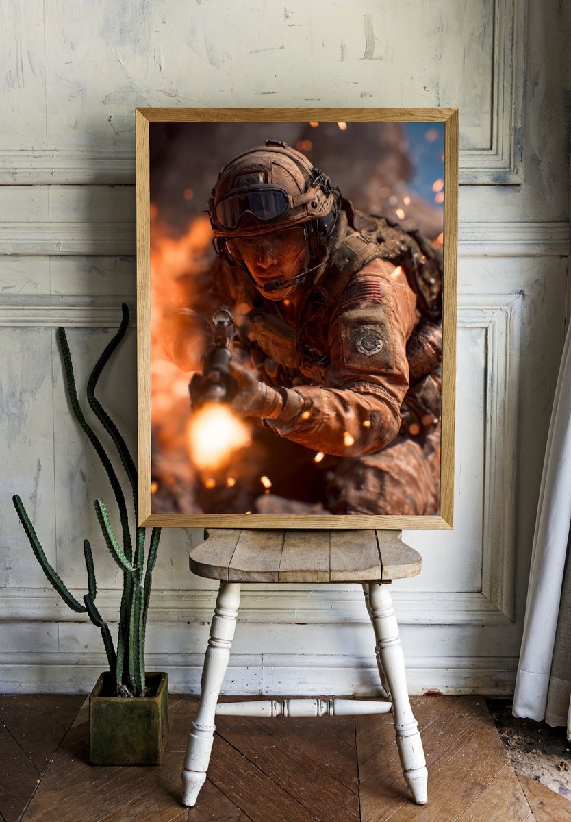 Soldier in Combat — Action Print. — room view 1