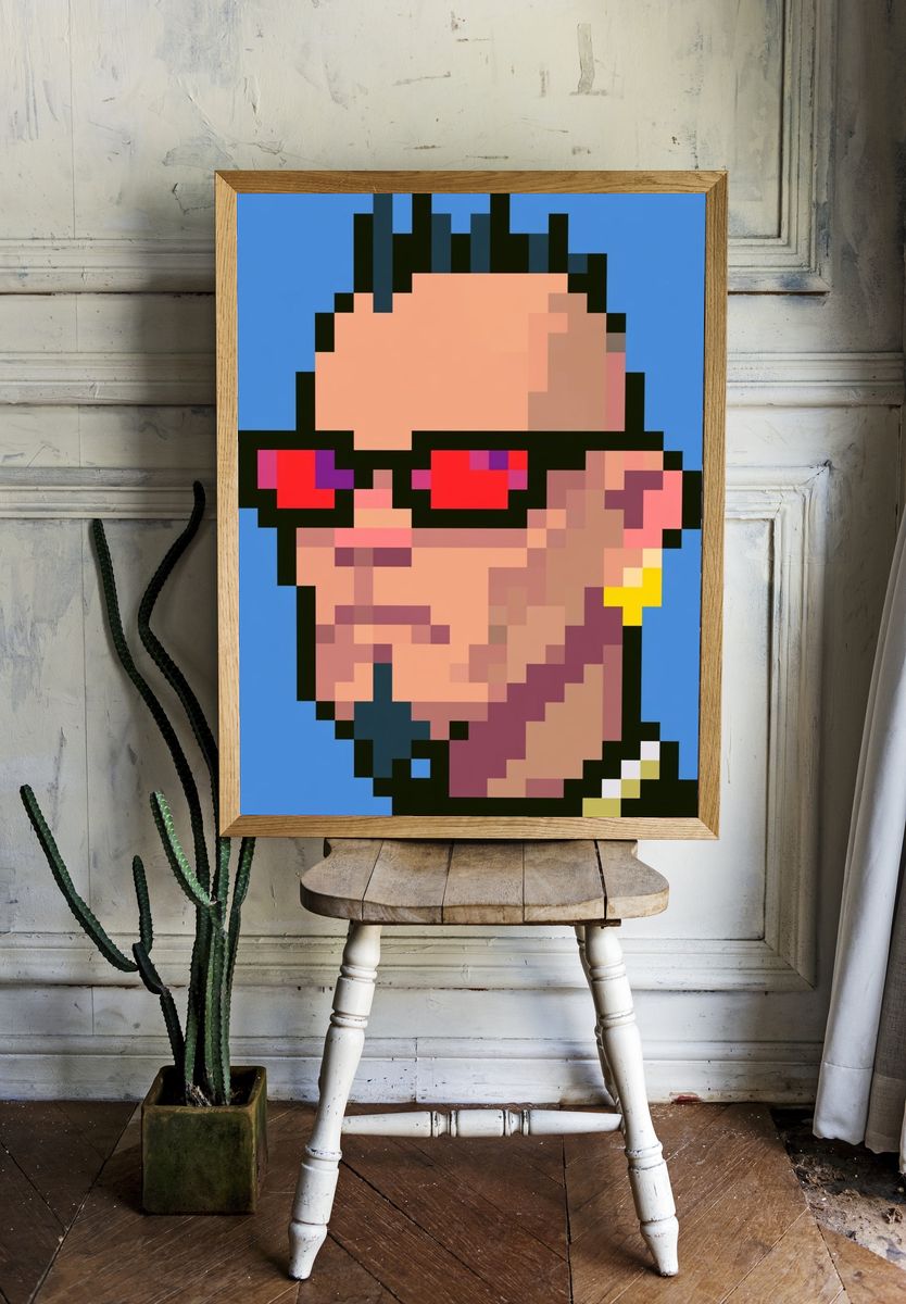 Pixel Portrait with Red Shades Poster. room preview