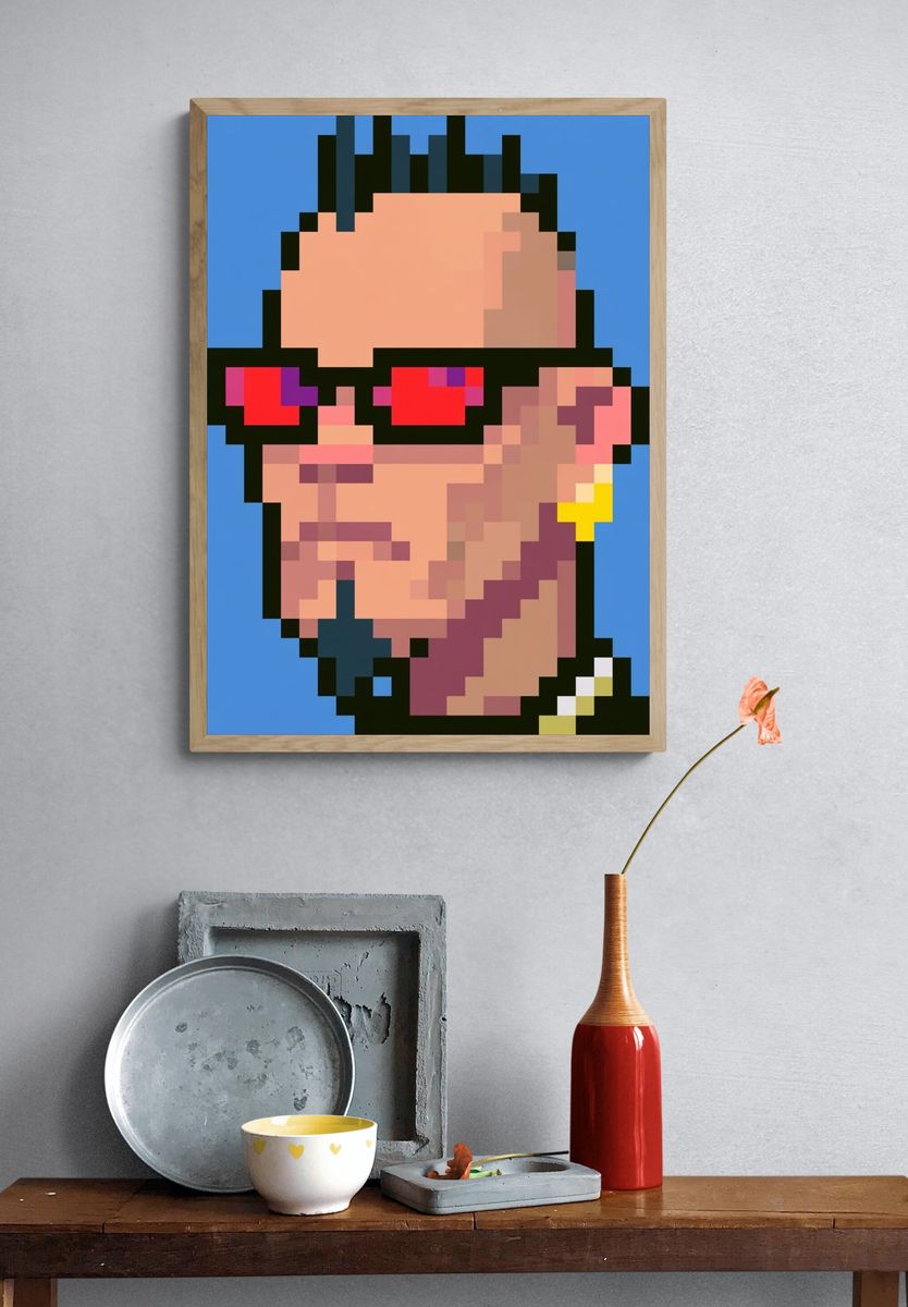 Pixel Portrait with Red Shades Poster. — room view 3