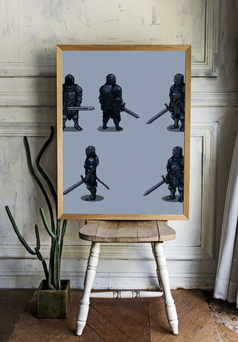 Armored Knight Character Sheet Poster. — room view 1