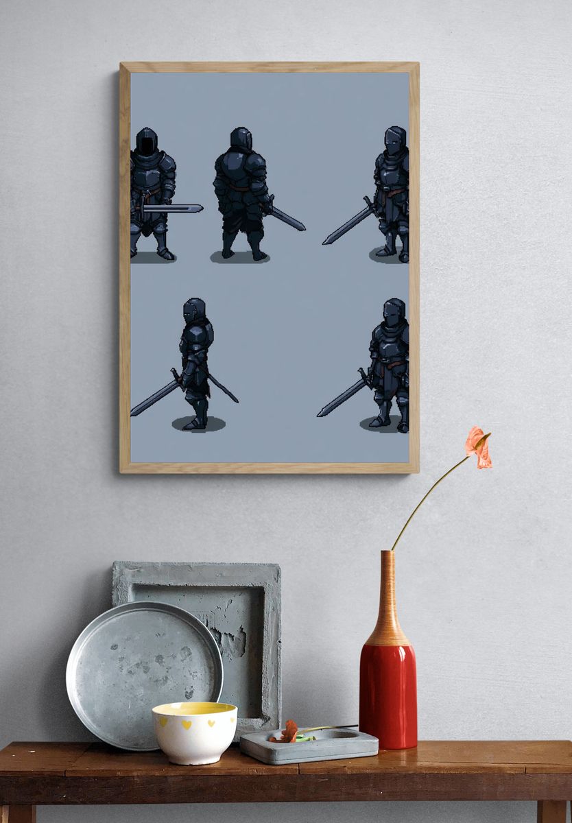 Armored Knight Character Sheet Poster. — room view 3