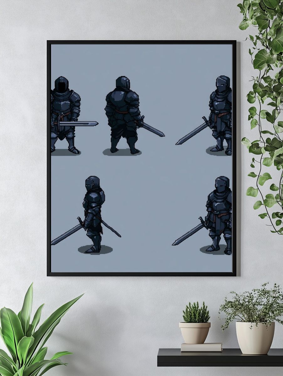 Armored Knight Character Sheet Poster. — room view 4
