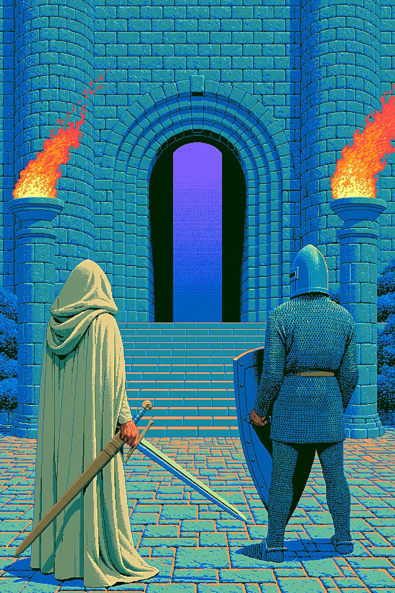 Pixel Castle Guardians Print. poster — gaming art