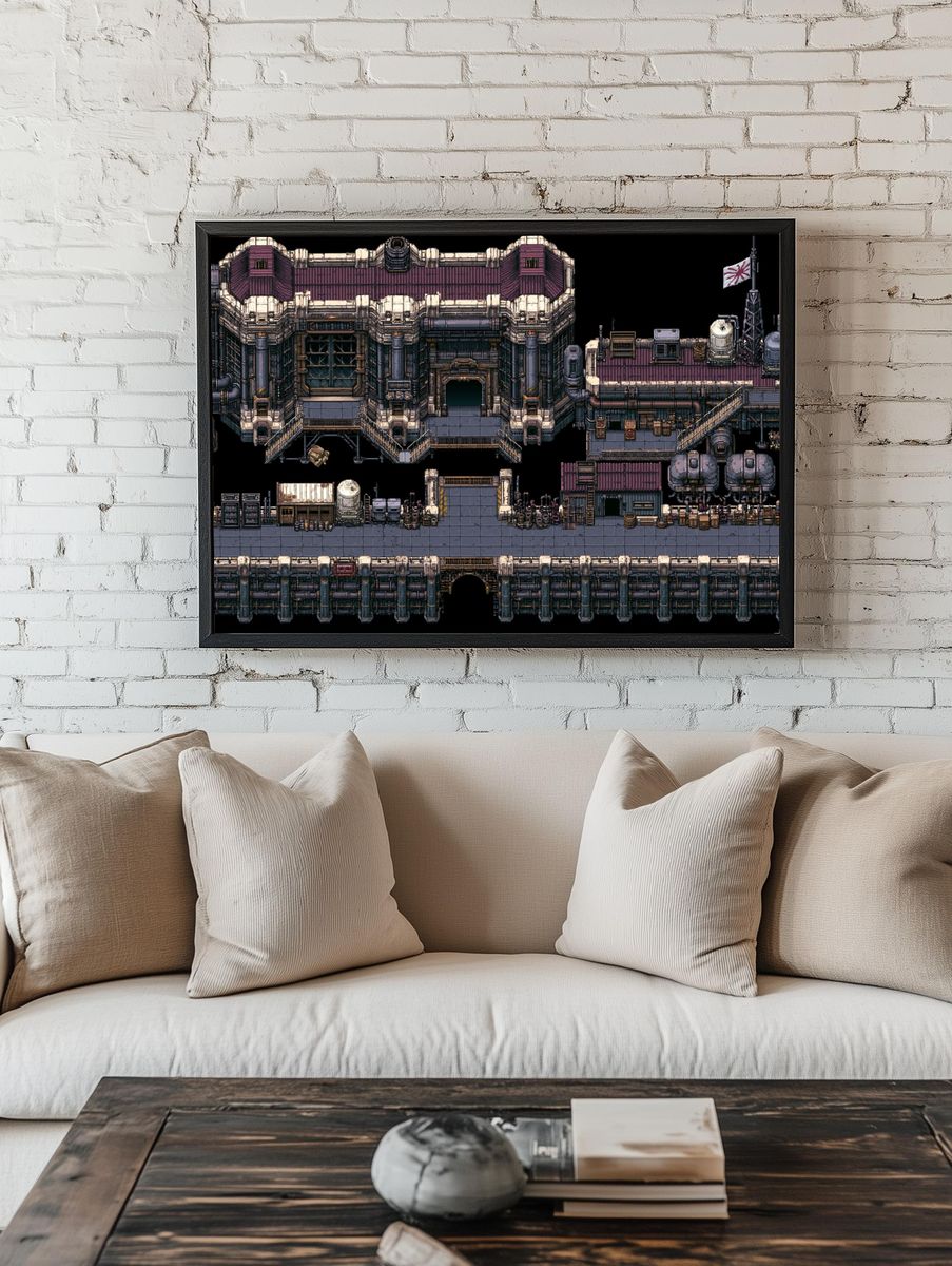 Pixel Art Industrial Fortress Poster. — room view 1