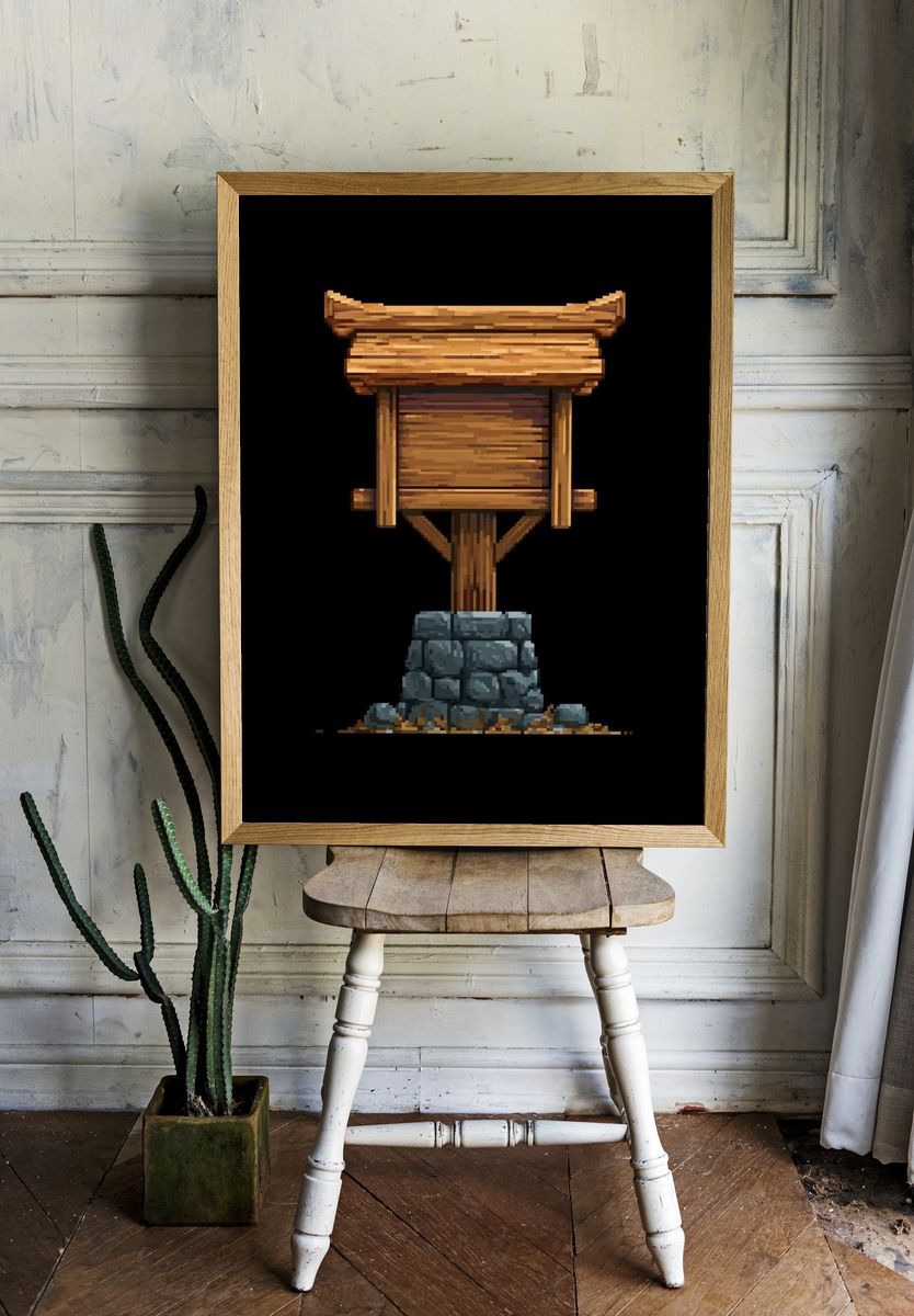 Wooden Sign Pixel Art Poster. room preview