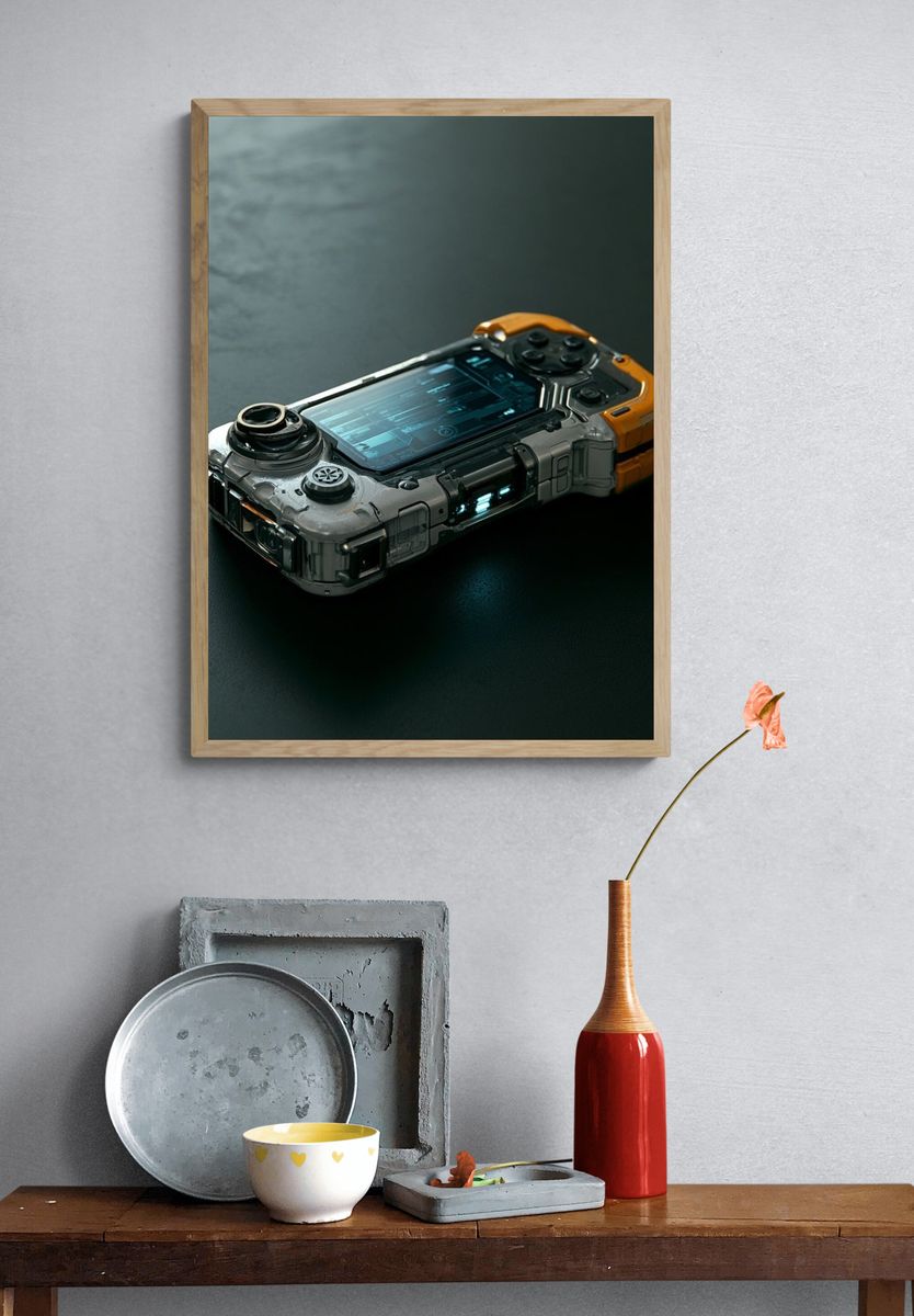 Futuristic Handheld Console Illustration Poster. — room view 3