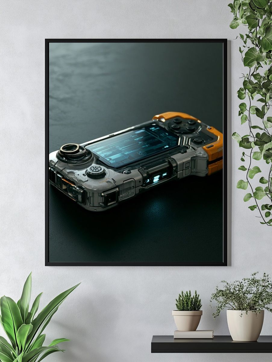 Futuristic Handheld Console Illustration Poster. — room view 4