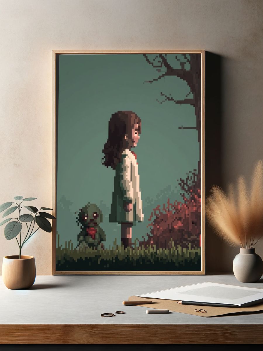Pixel Girl by the Tree Poster. — room view 2