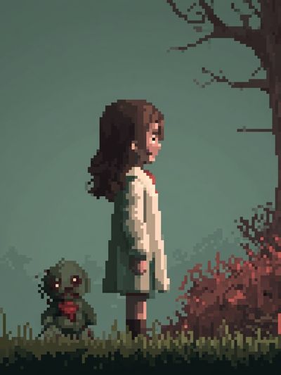 Pixel Girl by the Tree Poster. poster