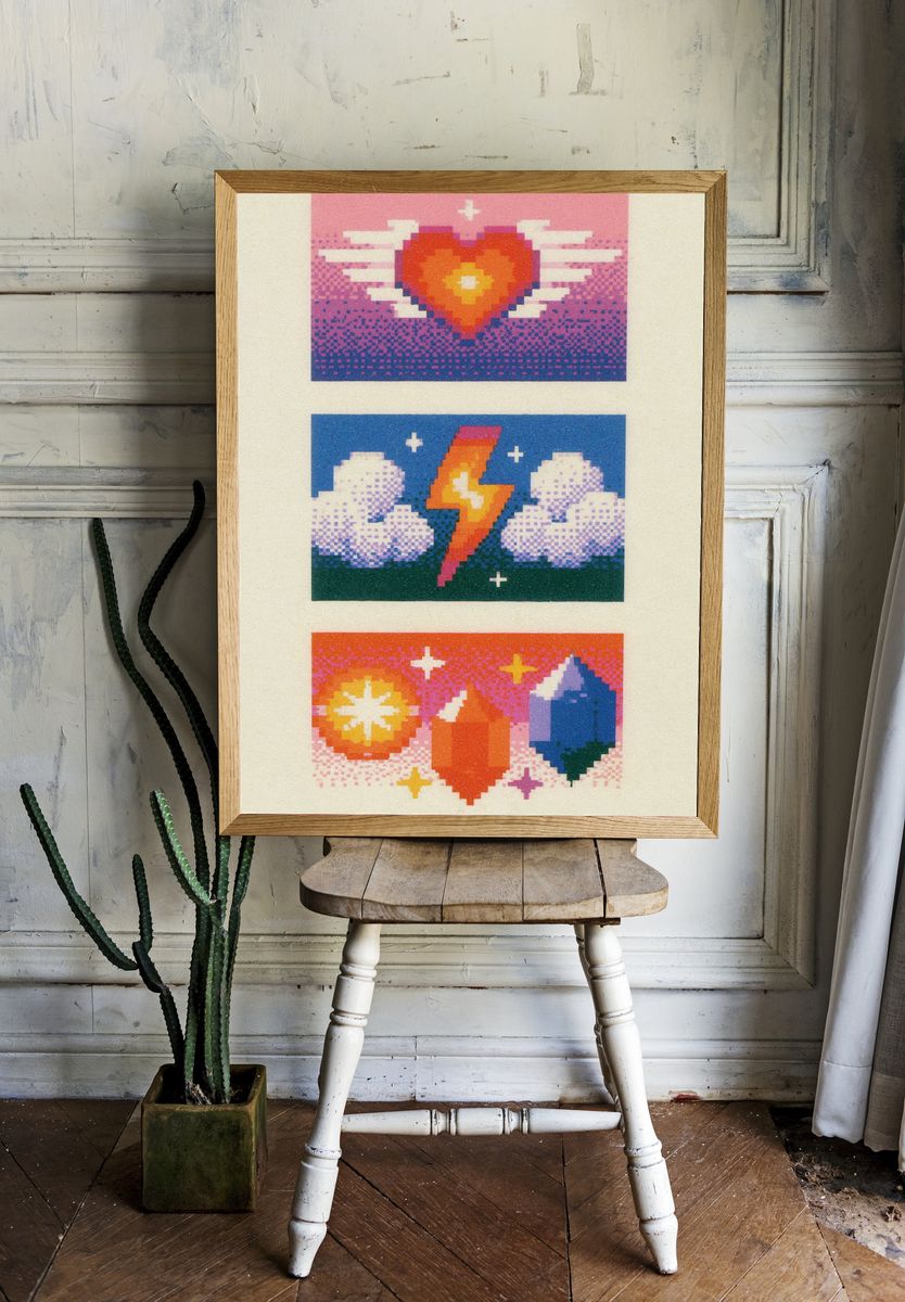 Pixel Hearts and Crystals Poster. — room view 1