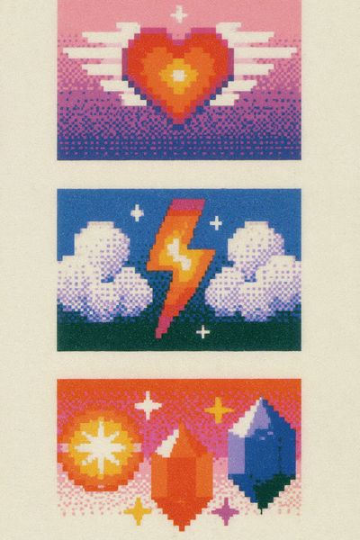 Pixel Hearts and Crystals Poster. poster
