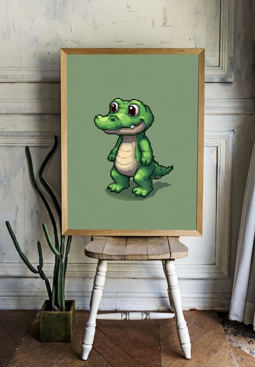 Pixel Crocodile Illustration Poster. room preview