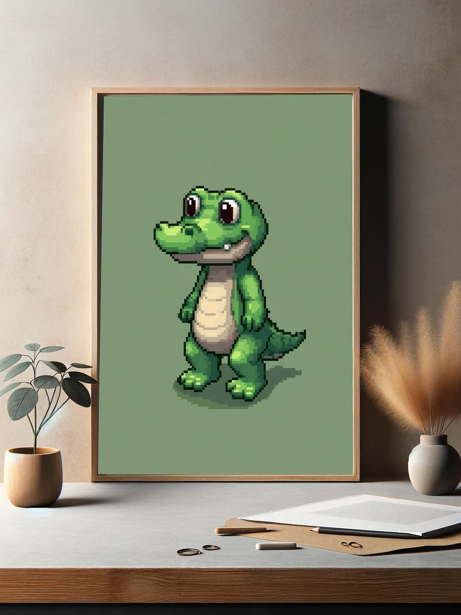Pixel Crocodile Illustration Poster. — room view 2