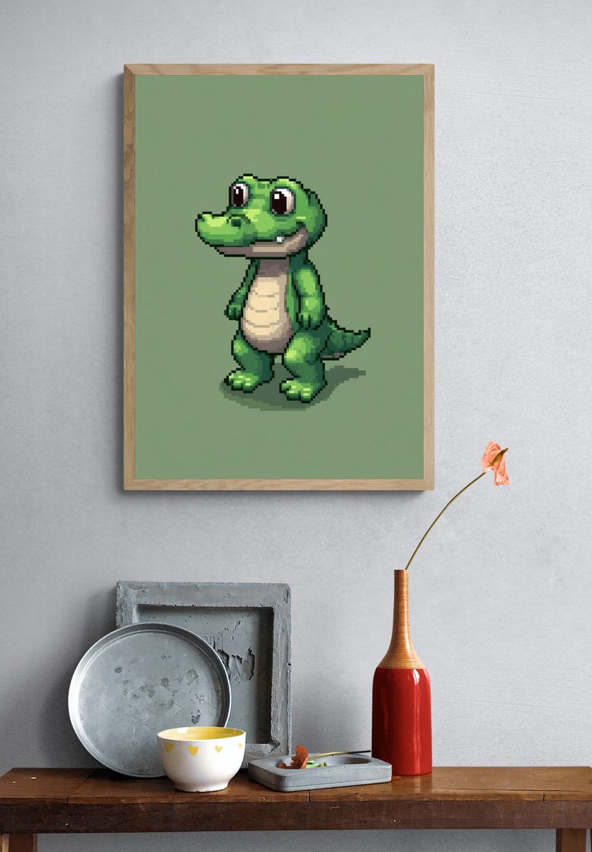 Pixel Crocodile Illustration Poster. — room view 3
