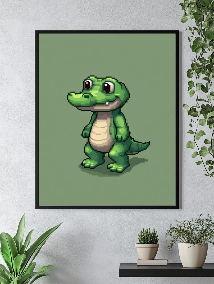 Pixel Crocodile Illustration Poster. — room view 4