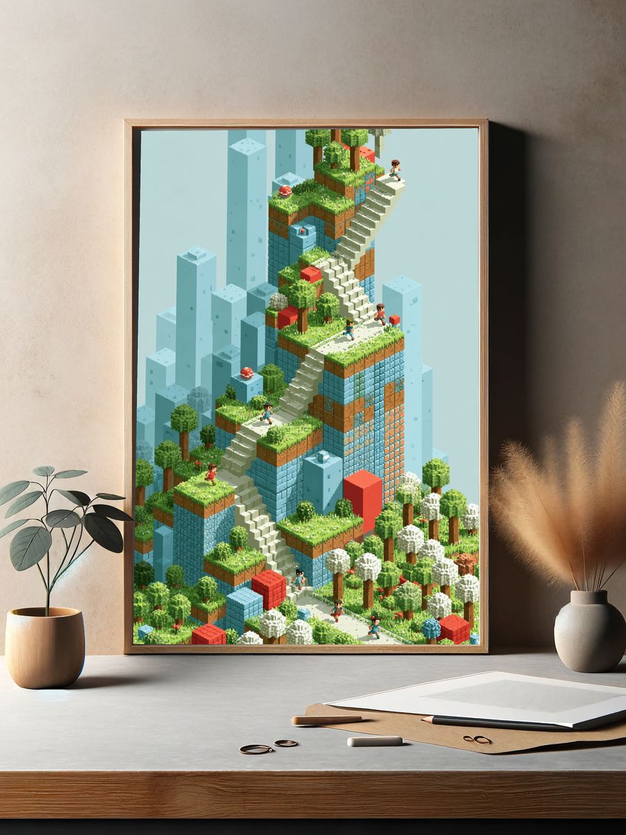 Voxel Garden Stairway Poster. — room view 2