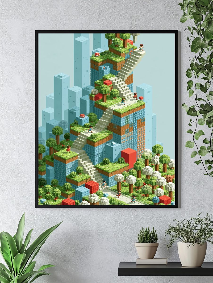 Voxel Garden Stairway Poster. — room view 4
