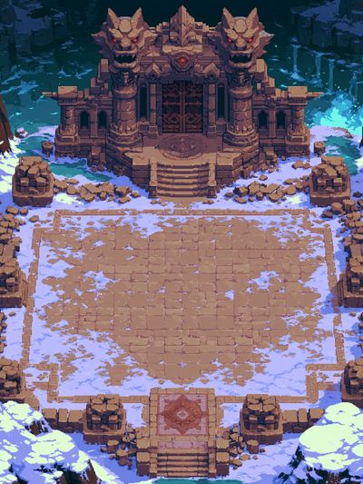 Snowy Demon Temple Pixel Art Poster. poster
