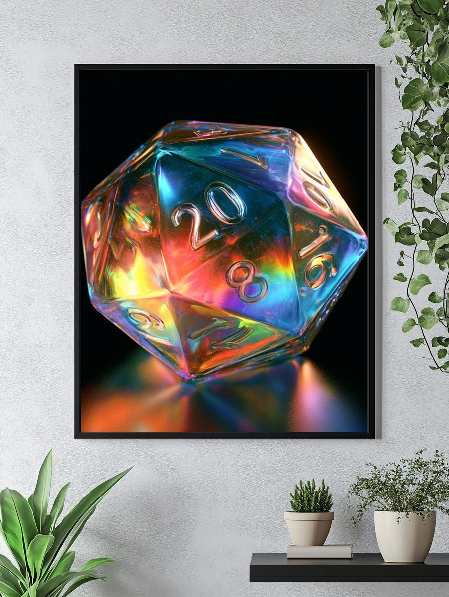 Iridescent D20 Dice Illustration Poster. — room view 4