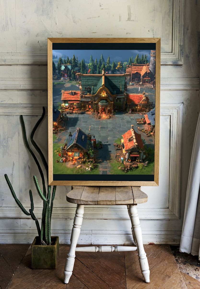 Fantasy Village Square Illustration Poster. — room view 1