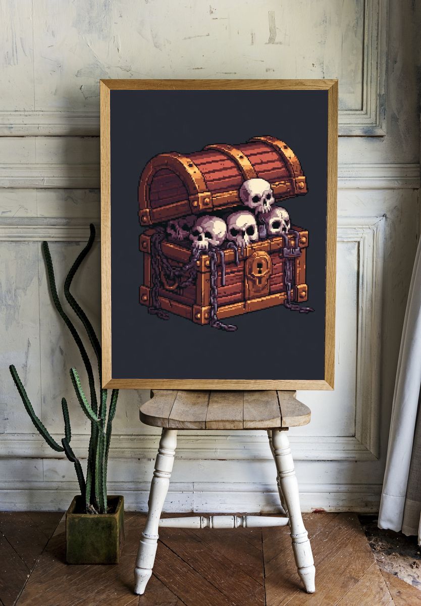 Skull Treasure Chest Pixel Art Poster. room preview