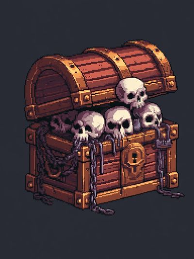 Skull Treasure Chest Pixel Art Poster.