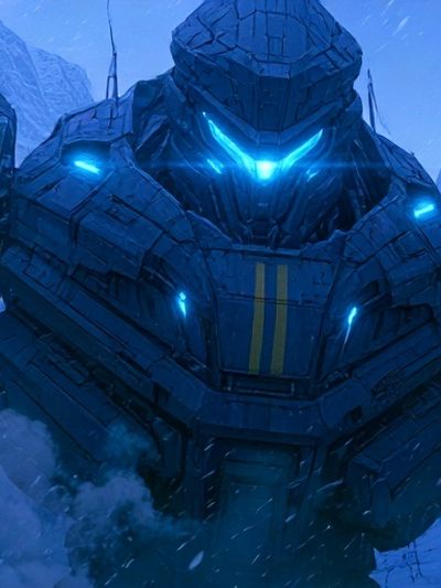 Mecha Titan in Snowstorm Poster. poster