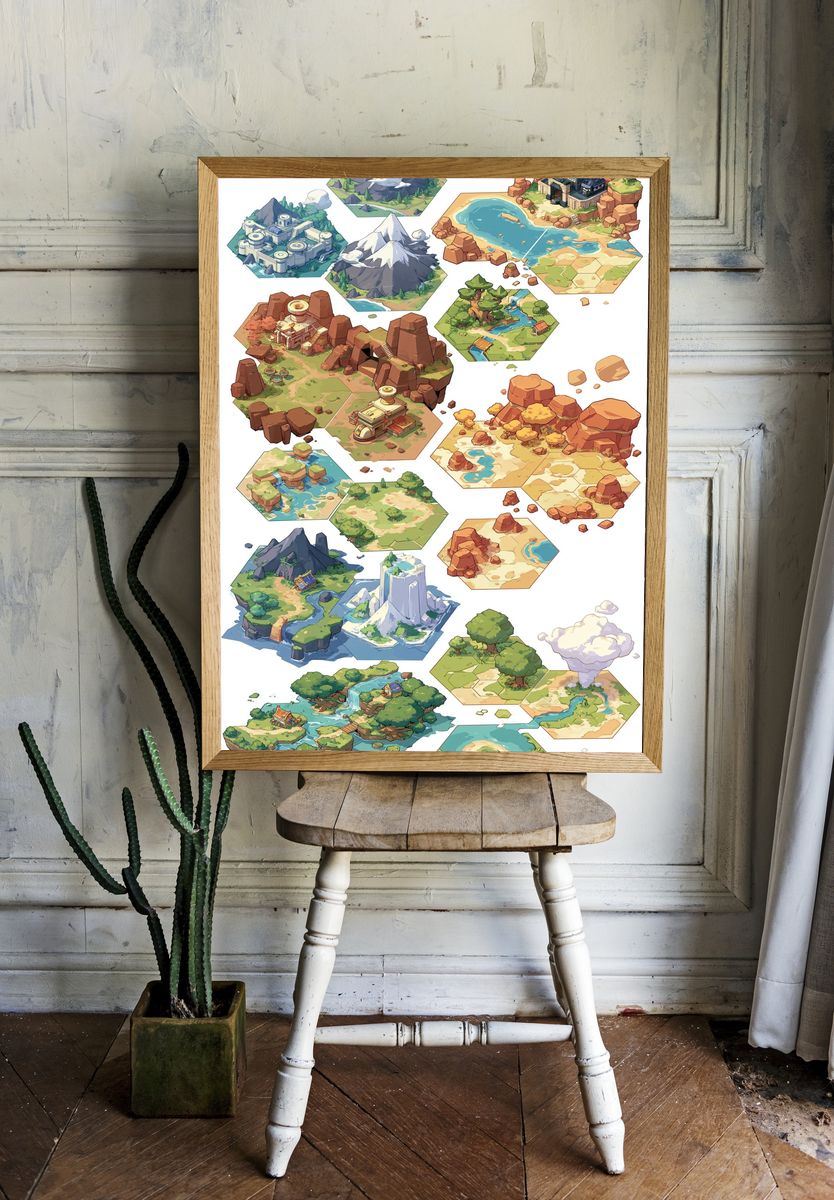 Hexagonal Fantasy Map Tiles Poster. room preview