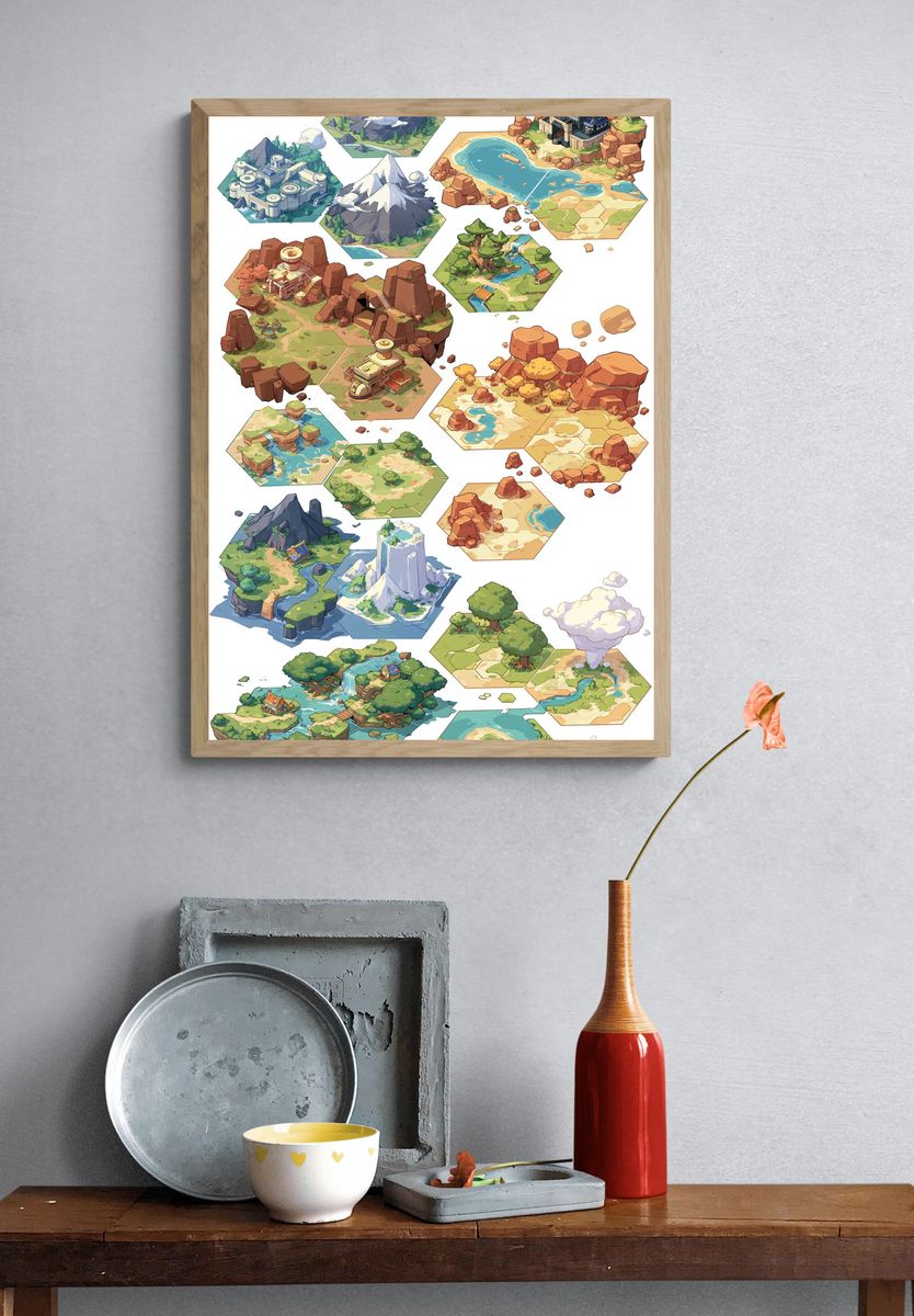 Hexagonal Fantasy Map Tiles Poster. — room view 3