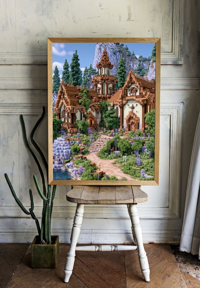 Minecraft Cottage Landscape Poster. room preview