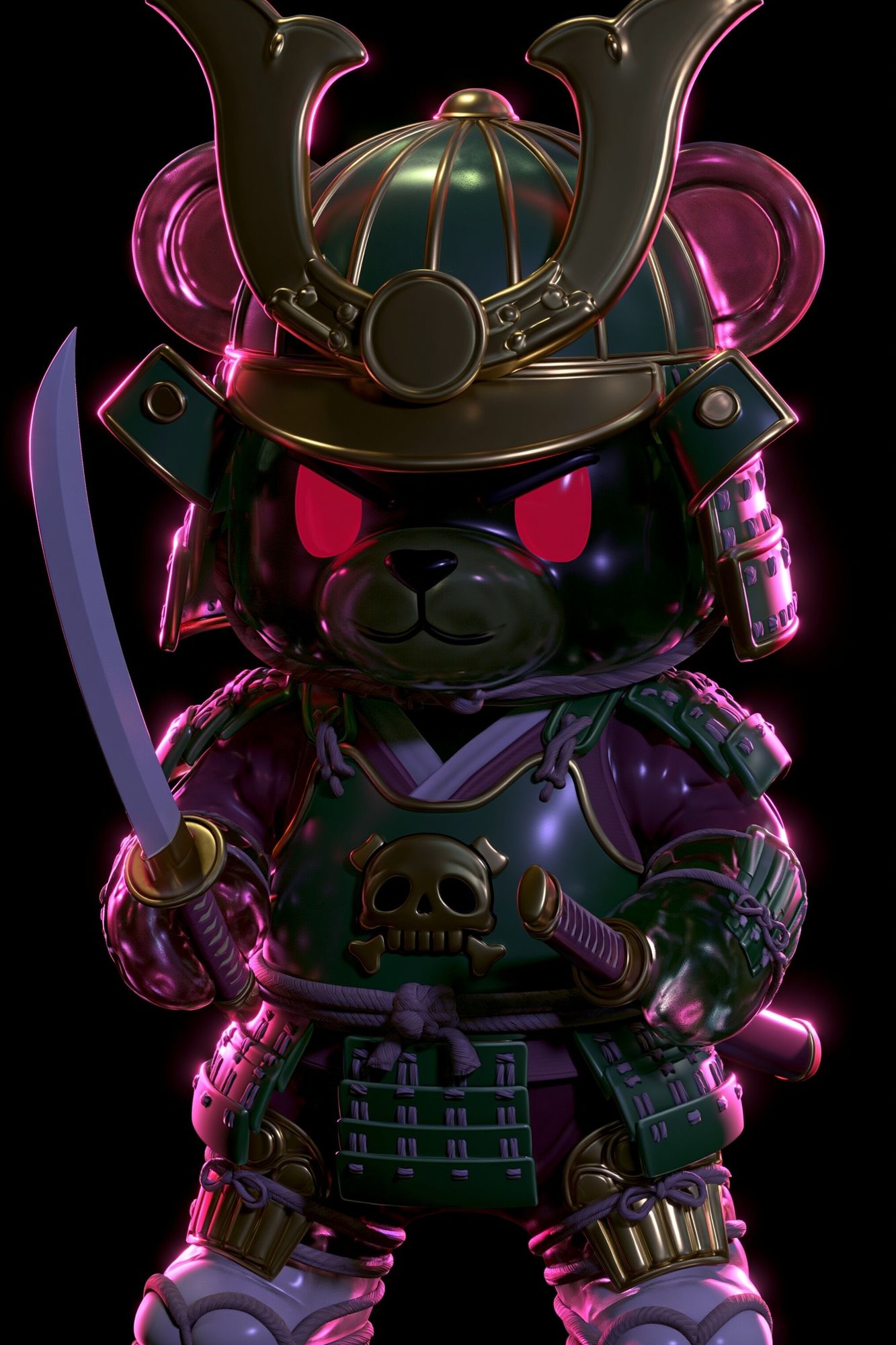 Samurai Bear Neon Poster. poster detail