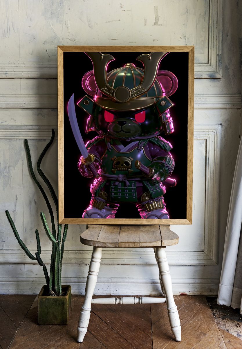 Samurai Bear Neon Poster. — room view 1