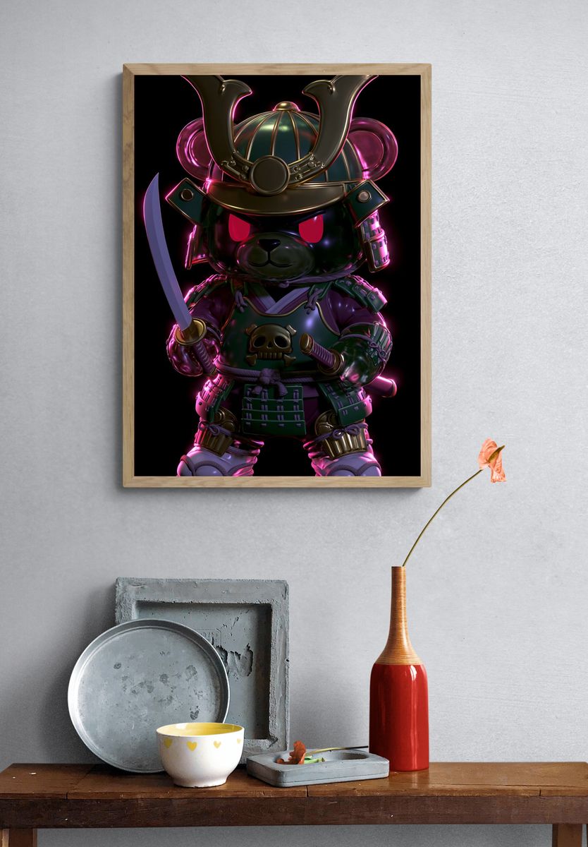 Samurai Bear Neon Poster. — room view 3