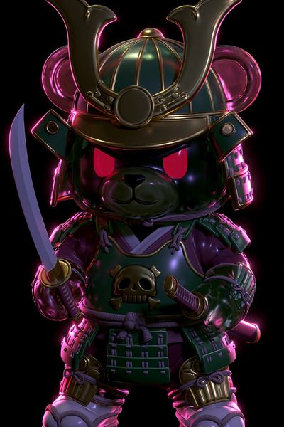 Samurai Bear Neon Poster.